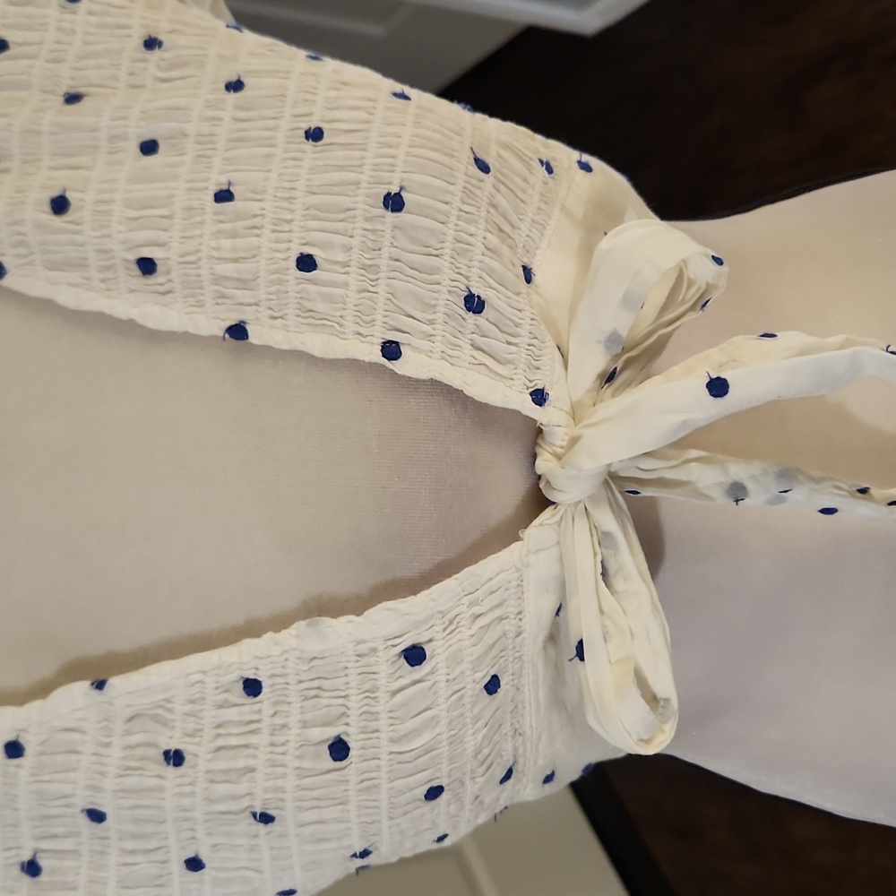 NWT American Eagle Blue Polka Dot Frot Tie Crop Top - Picture 3 of 6